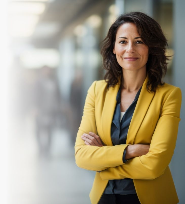 A business women looking directly at the viewer