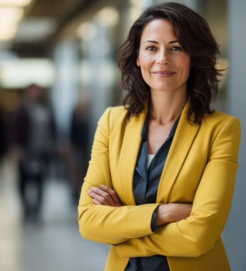 A business women looking directly at the viewer