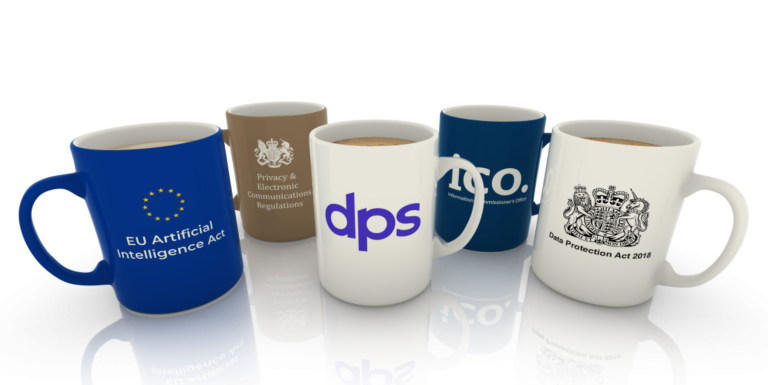Group of coffee mugs demonstrating data protection credibility