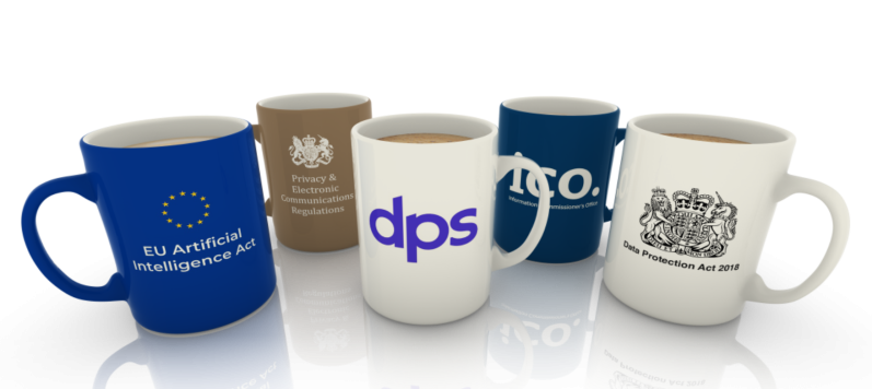 Group of coffee mugs demonstrating data protection credibility